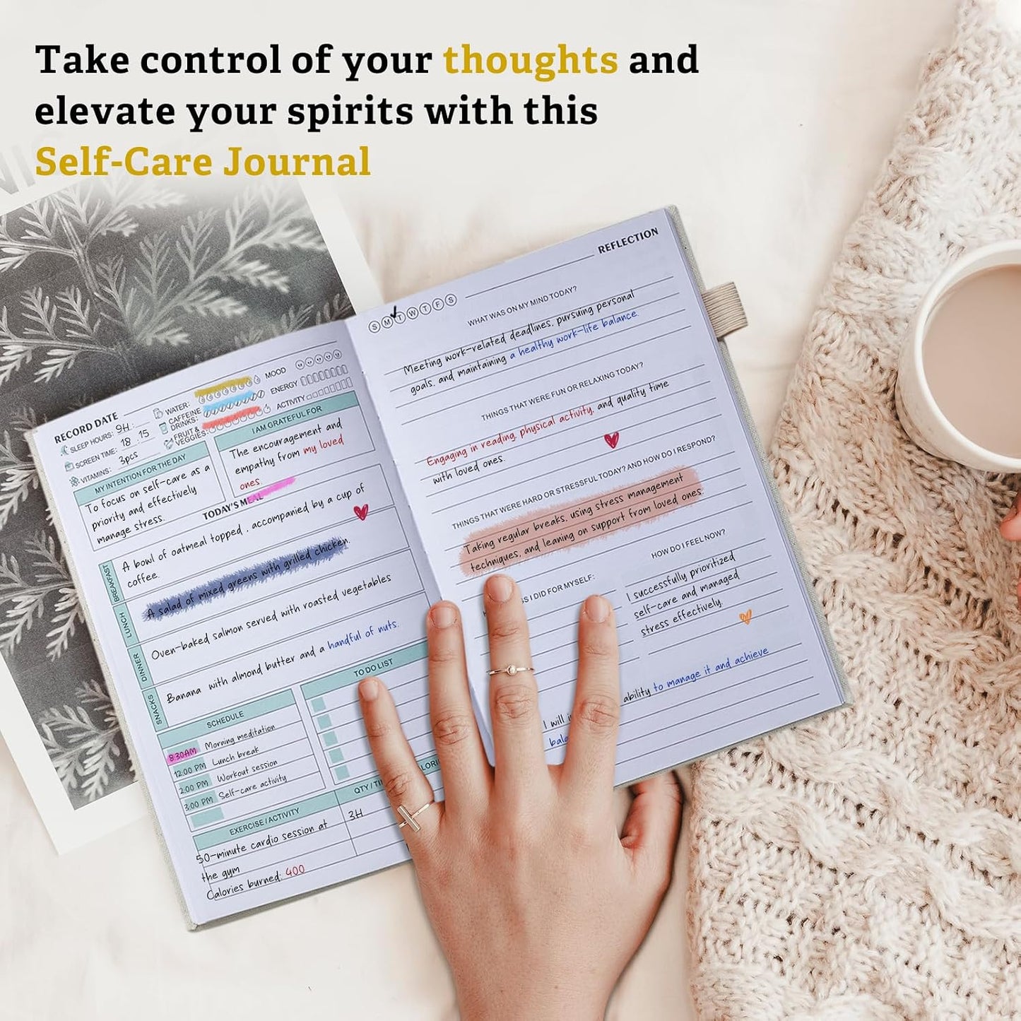 Mental Health Journal for Women and Men - Anxiety & Guided Journal with Mood & Habit Tracker - Take 5 Minuets Everyday - 91 Days Self Care Journal with Prompts, Green