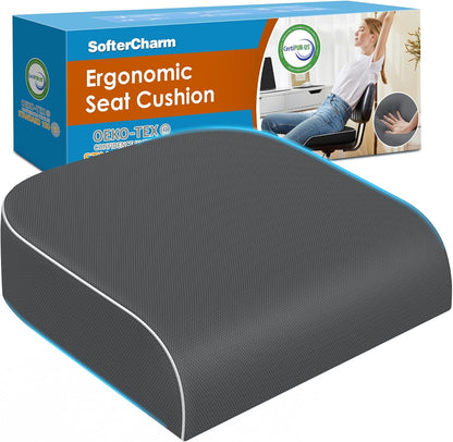 Seat Cushion, Memory Foam Office Chair Cushion, Black, Large | Office Desk Accessories, Butt Pillow for Long Sitting Sciatica, Coccyx, Tailbone, Hip Pain Relief - for Home, Car, Airplane