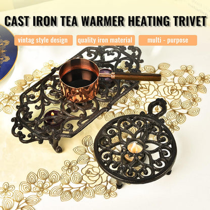Sungmor Cast Iron Teapot Warmer - Rustic Design with Tealight Holder | Heavy Duty & Decorative Candle Holder Stands for Heat Food Coffee Milk or Tea