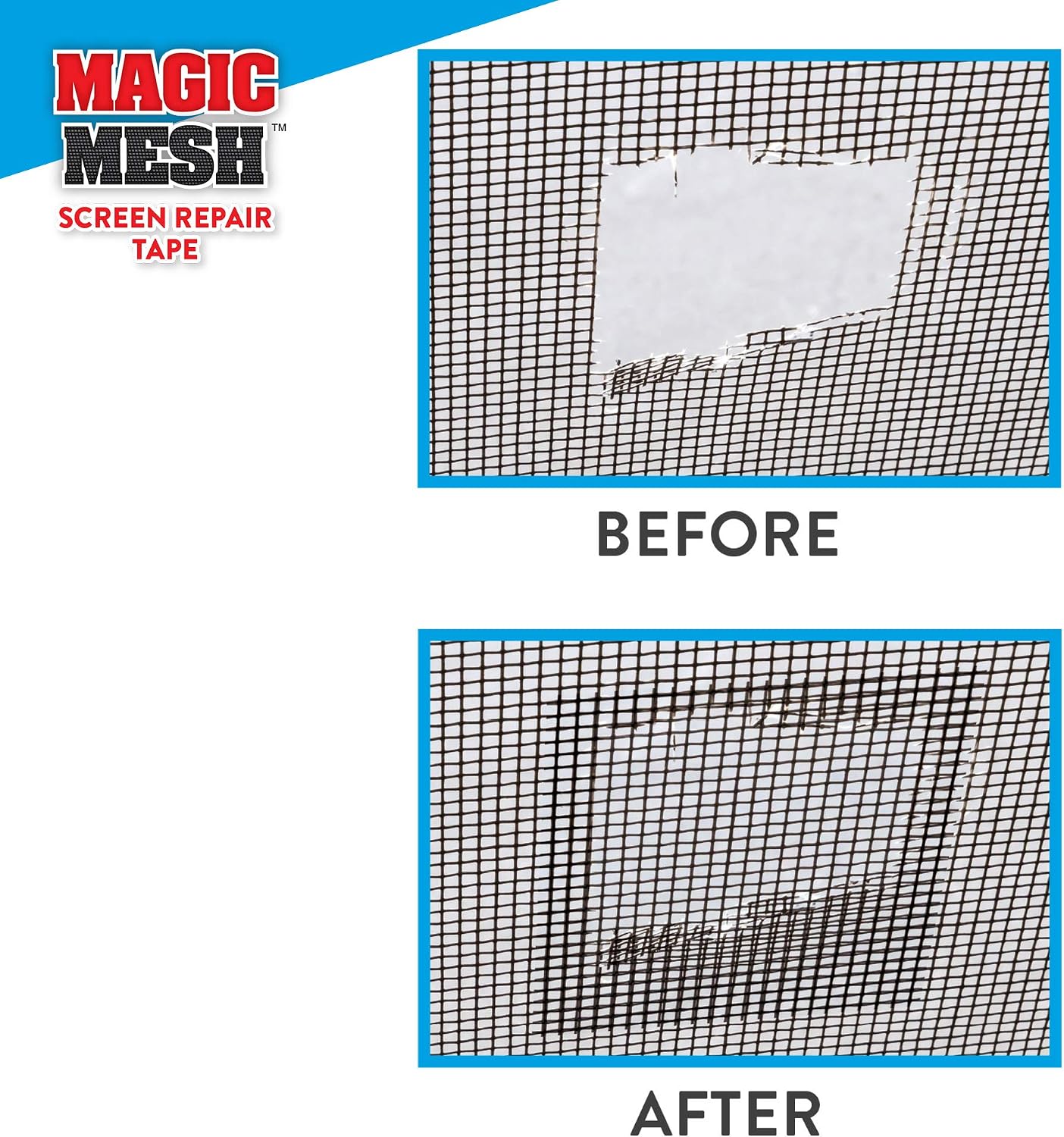 Magic Mesh Screen Repair Tape| Strong Adhesive, Instantly Mend & Repair Holes and Tears in Screen Windows, Doors, RVs & More | Size 9' x 2' (Pack of 1)