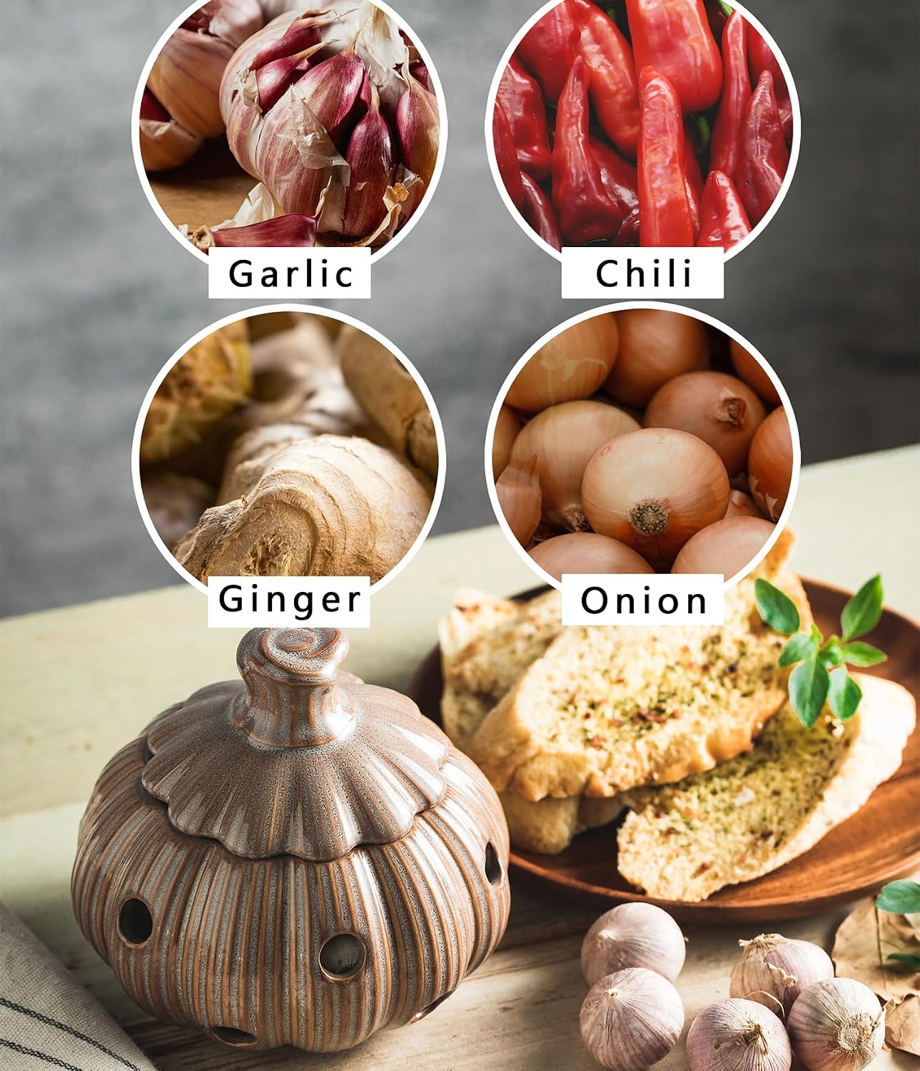 Garlic Storage Pod Ceramic Garlic Keeper with Lid Large Garlic Container for Counter, White