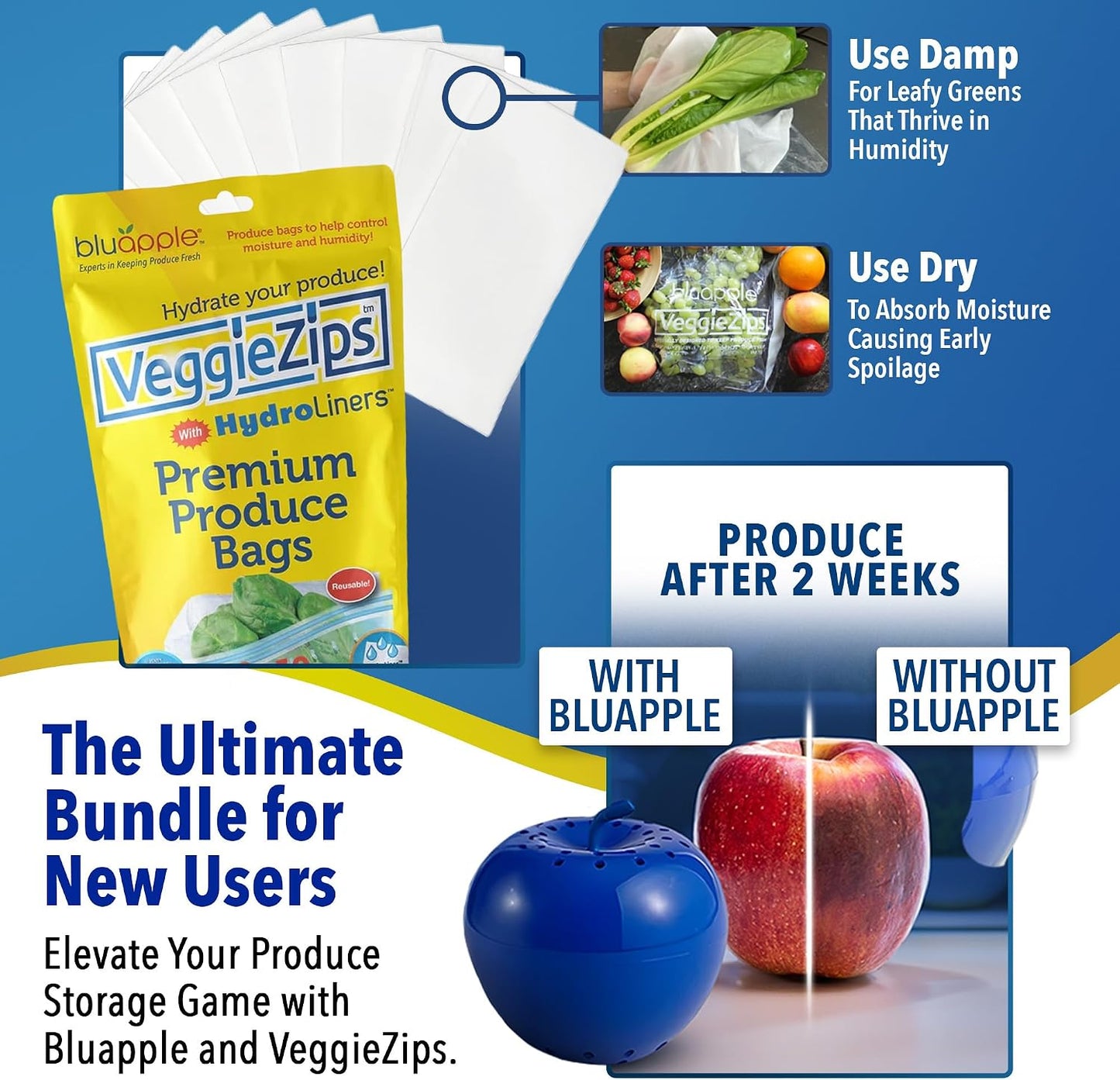 Bluapple Produce Saver Ethylene Gas Absorber - Fresh Fruit & Vegetable Storage for Refrigerator Crisper, Shelves & Fruit Bowls, Produce Keeper, Fruit Saver, Kitchen Must Haves, BPA-Free - 2-Pack