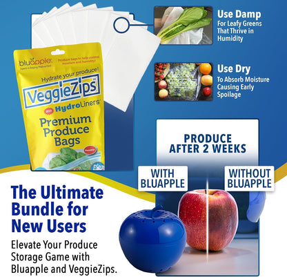 Bluapple Produce Saver Ethylene Gas Absorber - Fresh Fruit & Vegetable Storage for Refrigerator Crisper, Shelves & Fruit Bowls, Produce Keeper, Fruit Saver, Kitchen Must Haves, BPA-Free - 2-Pack