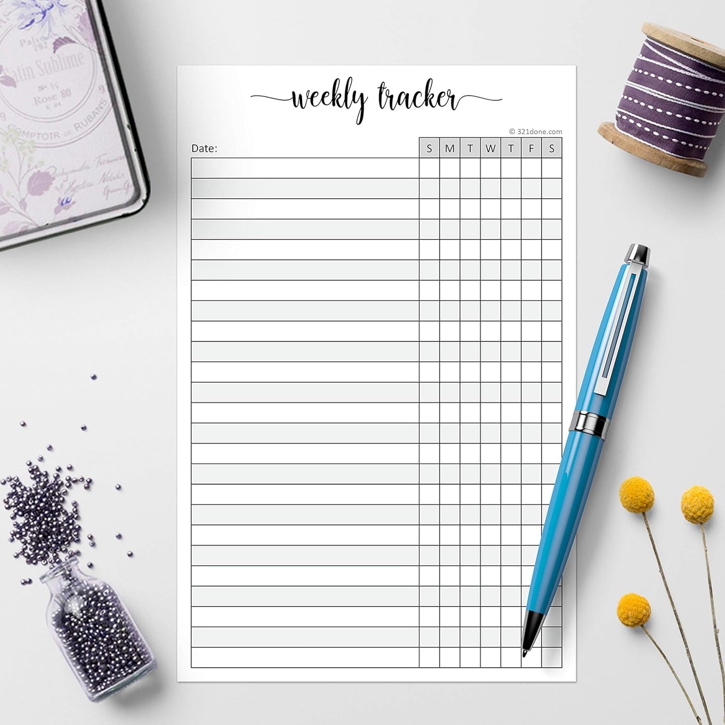 321Done Weekly Tracker Notepad, Sunday Start - 5.5x8.5 Habit Tracking Days of Week Notebook for Planning, Organizing, Schedule, 50 Pages - Made in USA