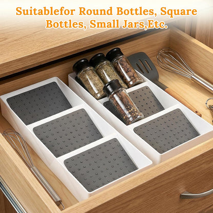 2 Pcs Spice Drawer Organizer Plastic, Drawer Spices Organizer, 3 Tier Kitchen Cabinet Seasoning Rack, White Gray, for Spice Jars, Essential Oils, Cosmetics, Office Supplies, Pantry Storage