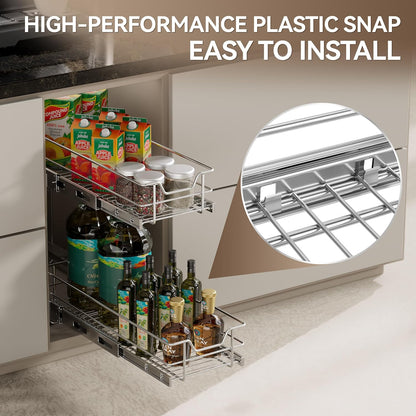 Pull Out Cabinet Organizer 15" W X 22" D, Chromed, Full Slide Out Drawers | For Kitchen Organizers and Storage, Pull Out Drawers For Cabinets Capacity Heavy Duty Caddy, Cabinet Shelves, Bathroom Pantry