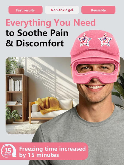 Migraine Relief Cap with Slide-Up Eye Mask, Headache Relief Hat, Face Ice Pack, Hot & Cold Compress Gel Head Wrap for Hangover, Stress, Tension,Puffy Eyes, Great Birthday Gift (Hot Pink)