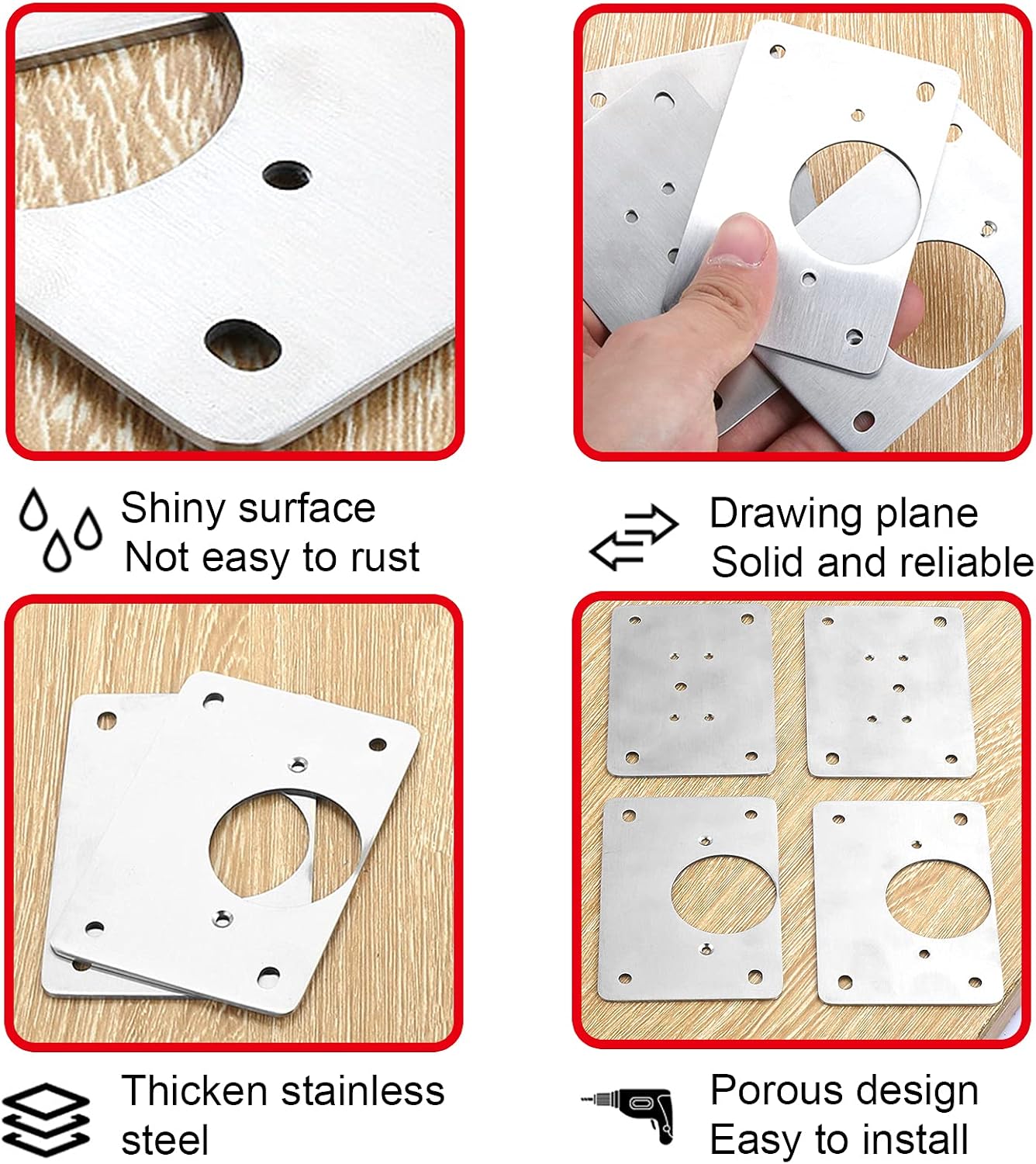 2Pairs Thick Hinge Repair Plate Kit with Hole for Cabinet Door | Rust Resistant, Stainless Steel Plate Repair Brackets, Easy Installation with Mounting Screws Fixing for Kitchen Cupboard