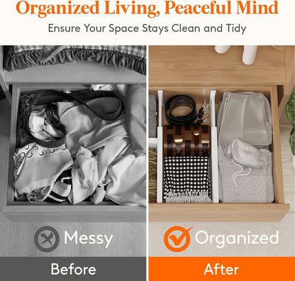 Lifewit 5 Pack Upgrade Drawer Dividers for Clothes, 4" High 11"-17" Adjustable Dresser Drawer Organizers, Expandable White Plastic Drawer Separators for Kitchen, Nursery, Office Organization & Storage | 5 Pack 11"-17" Expandable White Plastic Drawer