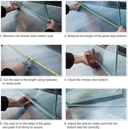 4 Pack Shower Door Bottom Seal Strip for 3/8 Inch Glass Door | Clear PVC shower door seal strip for 3/8 inch frameless glass doors, helps block water leaks and keep floors dry.