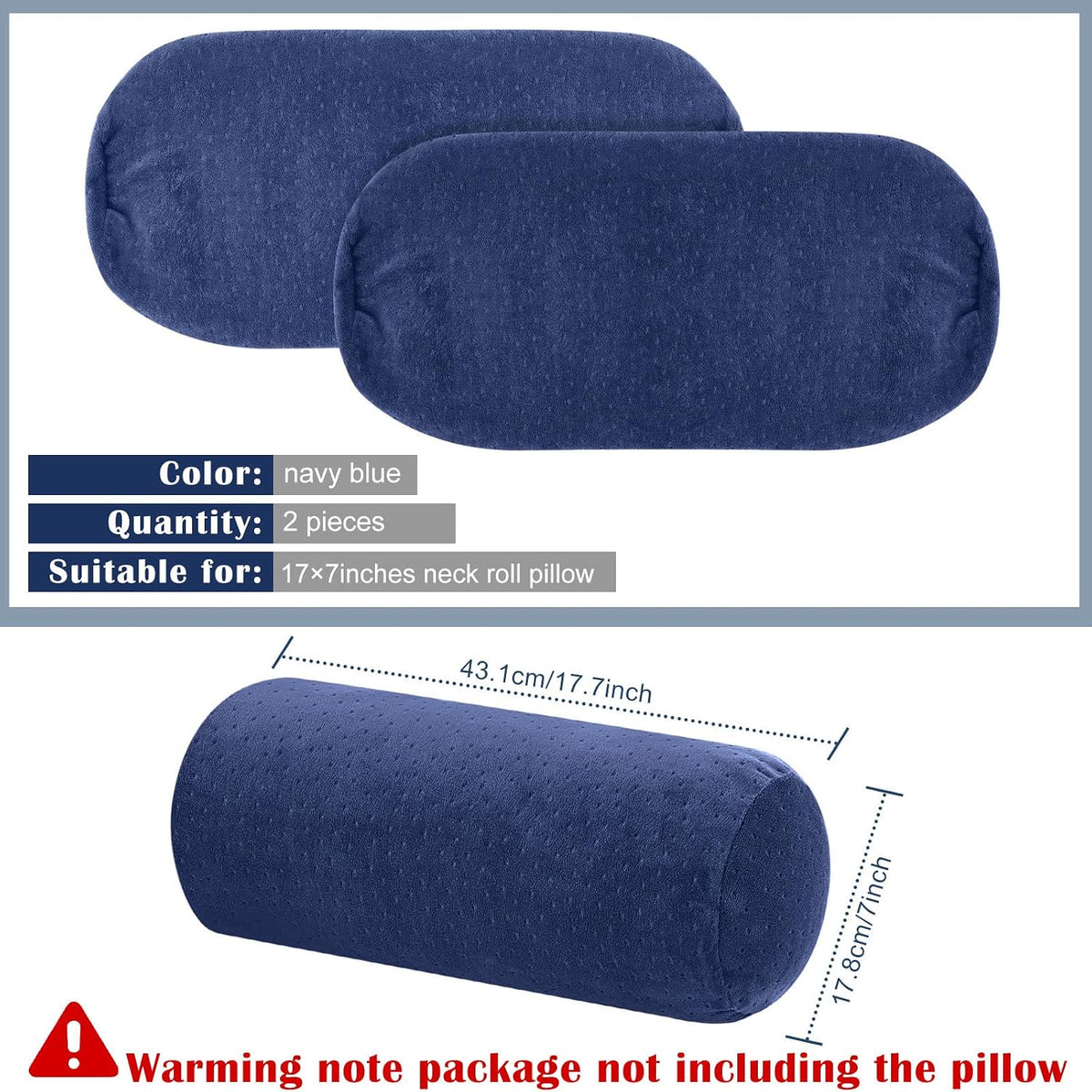 Remerry 2 Pcs Velvet Neck Roll Pillow Covers, 16 x 6 Inches, Navy Blue