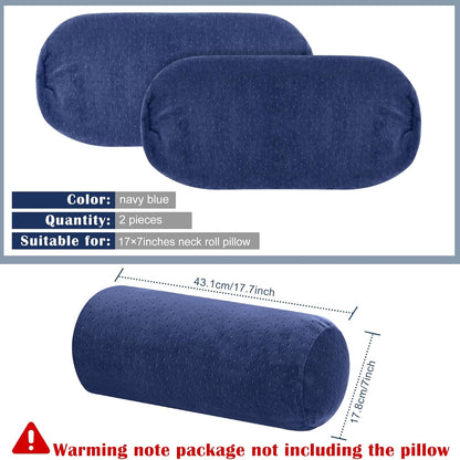 Remerry 2 Pcs Velvet Neck Roll Pillow Covers, 16 x 6 Inches, Navy Blue