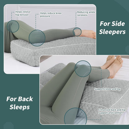 HOMBYS Shredded Memory Foam Knee Pillow for Side Sleepers, 6.5" Height Pillow Between Legs for Aligns Spine & Relieves Pressure Hip & Leg Elevation, Supportive Pillow for Pregnancy, Sciatica, White