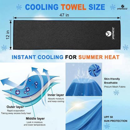 YQXCC 4 Pack Cooling Towels (47"x12"), Ice Cool Towels for Neck & Face | Soft Breathable Microfiber, Instant Cooling Neck Wraps, Ideal for Yoga, Golf, Gym, Running, Camping & Hot Weather