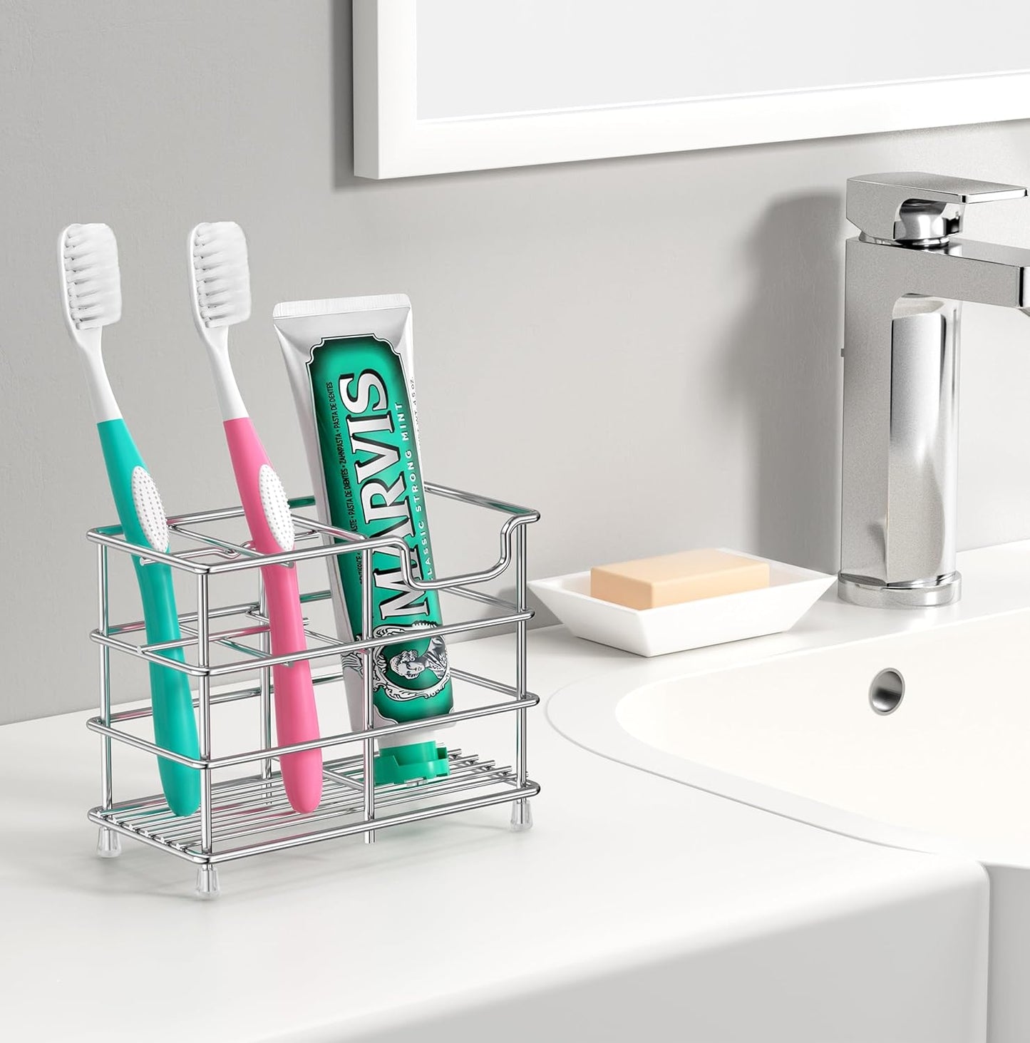 HBlife Toothbrush Holders for Bathroom, 5 Slots Silver Stainless Steel Bathroom Accessories Organizer