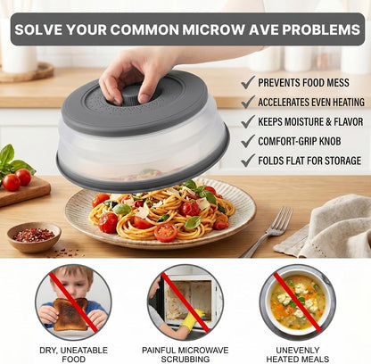 10 Inch Microwave Splatter Cover Vented for Food, Collapsible Splatter Guard with Handle, Anti-Splatter Plate Lid for Kitchen Fruit Vegetables, Dishwasher-Safe Easy Clean (black)