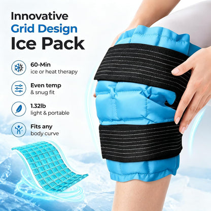 WORLD-BIO Ice Packs for Injuries Reusable, Knee Ice Pack Wrap with Straps, Gel Ice Wrap for Leg Pain Relief, Hot & Cold Compress Therap for Swelling, Water Soak Needed, Light Blue, 1Pack