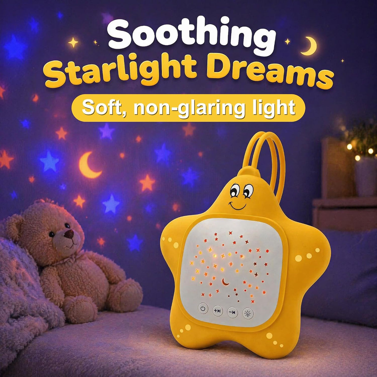 Portable White Noise Sleep Soother Baby Sound Machine with Star Projector