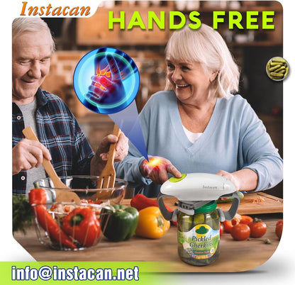 INSTACAN Higher Torque and One Touch Electric Jar Opener Easy Remove Almost Size Lid with Auto-Off, Powerful Bottle Opener for Arthritic Hands, Automatic Jar Opener for Weak Hands and Seniors (White)