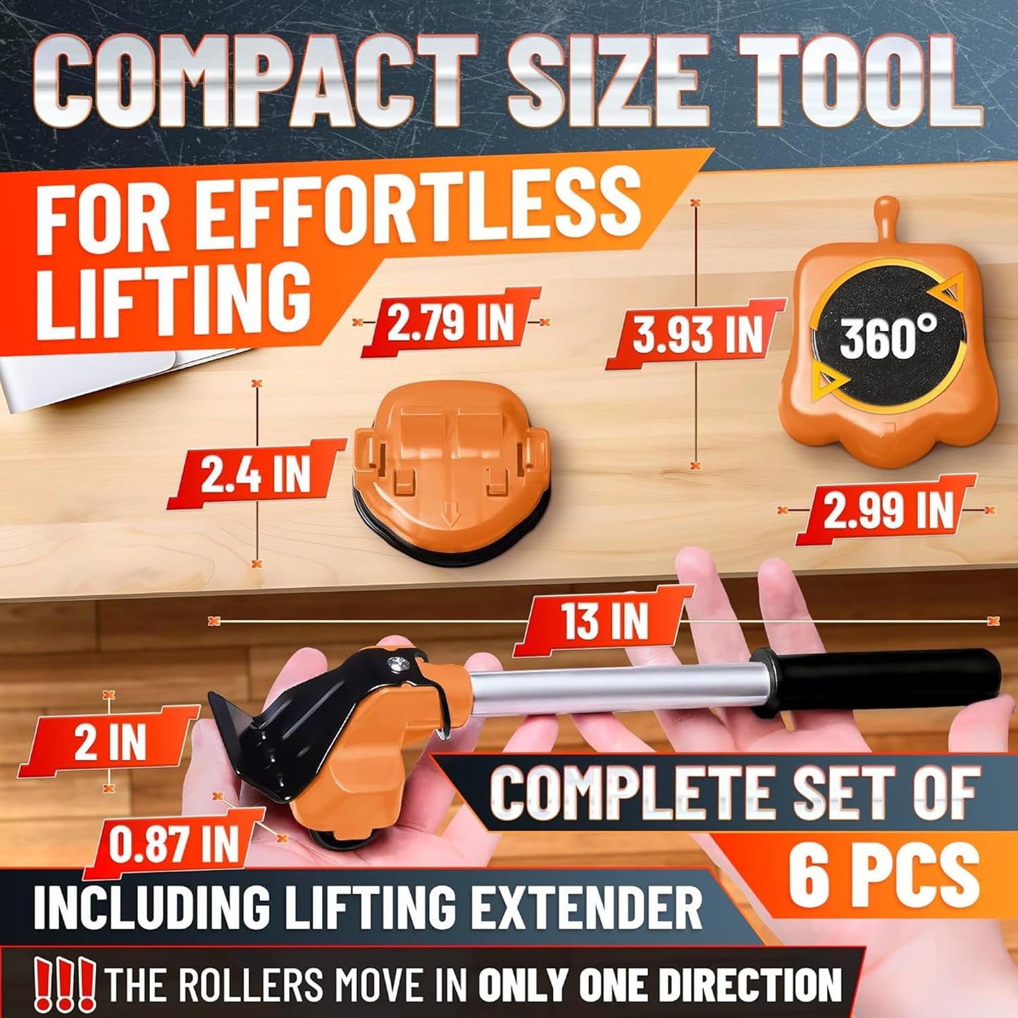 Furniture Lifter Tool with 4 Pcs Appliance Movers Sliders, 660 Lbs | Heavy Duty Furniture Moving Kit with Lifting Extender Included - Slides Refrigerators, Stoves, and Couches Across the Floor
