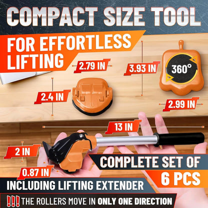 Furniture Lifter Tool with 4 Pcs Appliance Movers Sliders, 660 Lbs | Heavy Duty Furniture Moving Kit with Lifting Extender Included - Slides Refrigerators, Stoves, and Couches Across the Floor