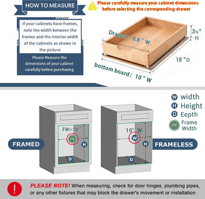 Pull Out Cabinet Drawers - 9x2 Size Options (10-29'W,18-21'D), Pre-Assembled with Soft Close Slides, Solid Beechwood, Easy Installation(10'W x 18'D)