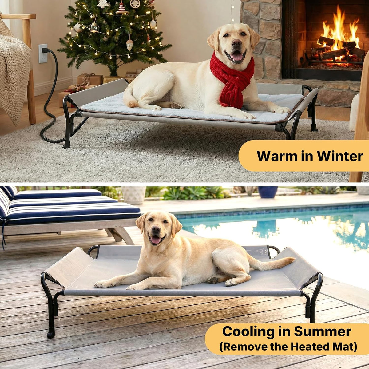 Veehoo Elevated Dog Bed with Plush Heated Pad, Raised Dog Bed for Cat & Dog