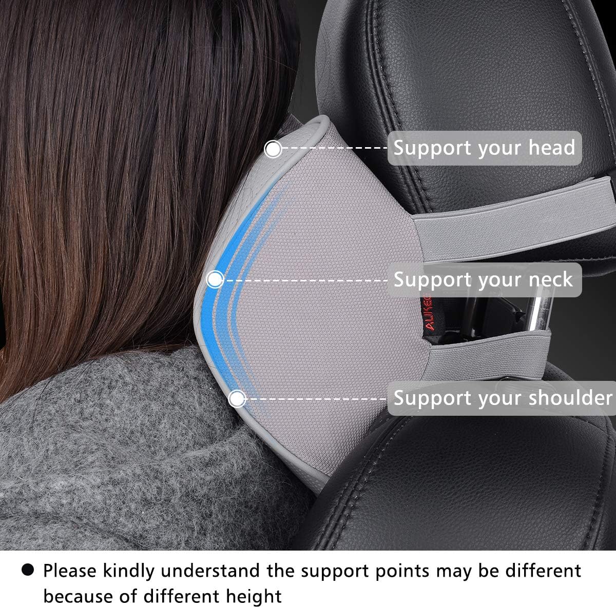 Aukee Car Headrest Pillow Memory Foam Car Neck Pillow with Adjustable Strap Soft Leather Headrest for Driving Home Office Black (1PC)