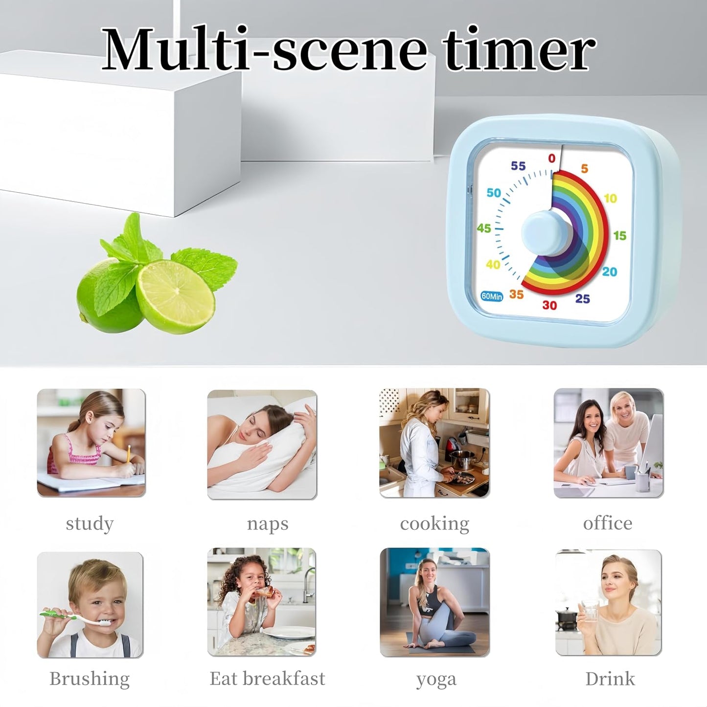 Kids Visual Timer Cute Rainbow - 60 Minute Countdown Timer Time Management for Kids and Adults, Timer for Cooking Classroom Meeting (Blue)