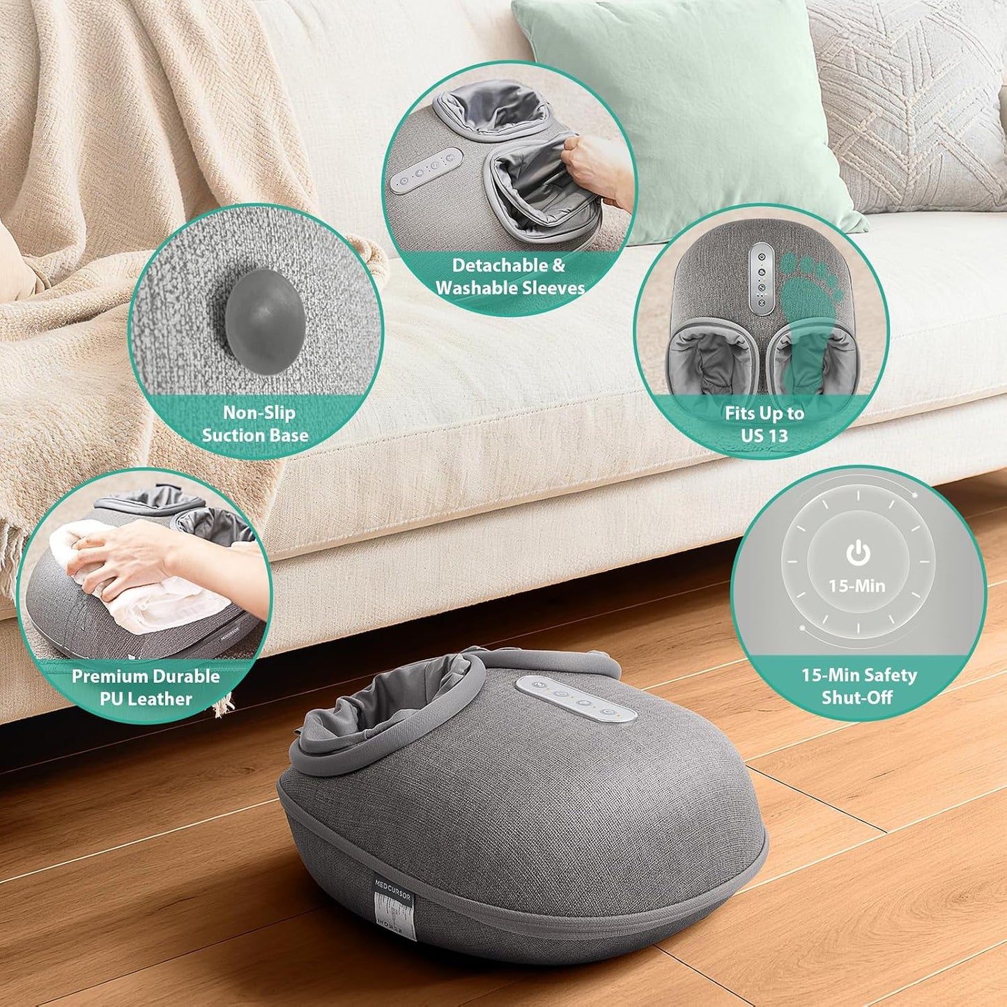 Medcursor Foot Massager with Heat - Shiatsu Feet Massage Machine Delivers Relief for Tired Muscles & Plantar, Deep Kneading Therapy, Multi-Level Settings for Home, Office Use, Size up to 13"