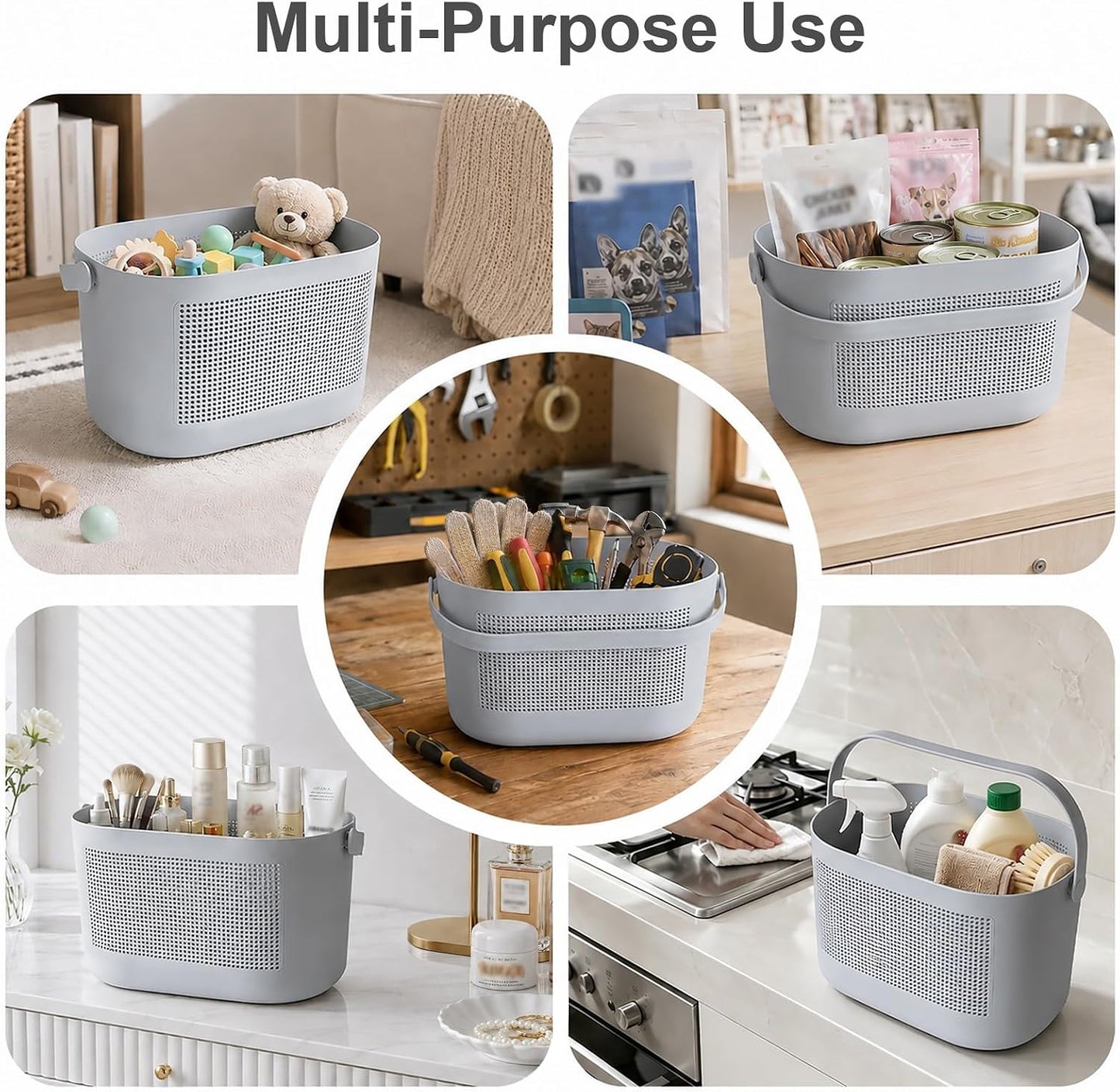 Plastic Portable Shower Caddy Basket, Storage Organizer with Handle, Yellow | Bottom Drain Holes, Keep Dry, Sturdy and Durable, Easy to Carry for Bathroom, Kitchen, Dorm Room, RV, College
