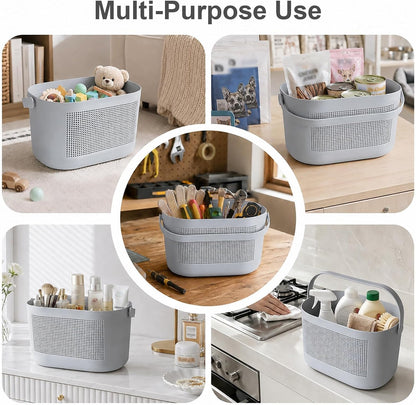 Plastic Portable Shower Caddy Basket, Storage Organizer with Handle, Yellow | Bottom Drain Holes, Keep Dry, Sturdy and Durable, Easy to Carry for Bathroom, Kitchen, Dorm Room, RV, College