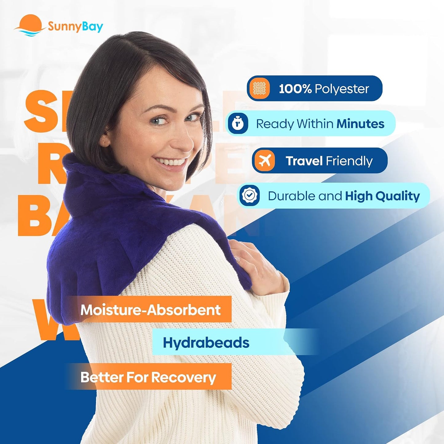 SunnyBay Heated Shoulder Wrap, Weighted Microwave Heating Pad for Neck and Shoulder Injury, Full Coverage Moist Hot Pack for Rotator Cuff Pain Relief and Frozen Shoulder, Elastic Fastening, Navy Blue