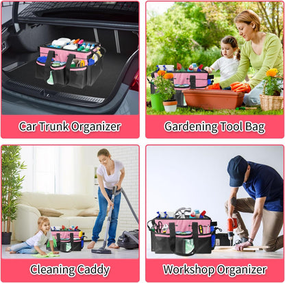Boczif Cleaning Caddy Bag Wearable,Cleaning Caddy Supplies Organizer(Pink) | with Handle, Shoulder Straps & Detachable Divide, Cleaning Tool Organizers Tote Bag for Cleaners & Housekeepers
