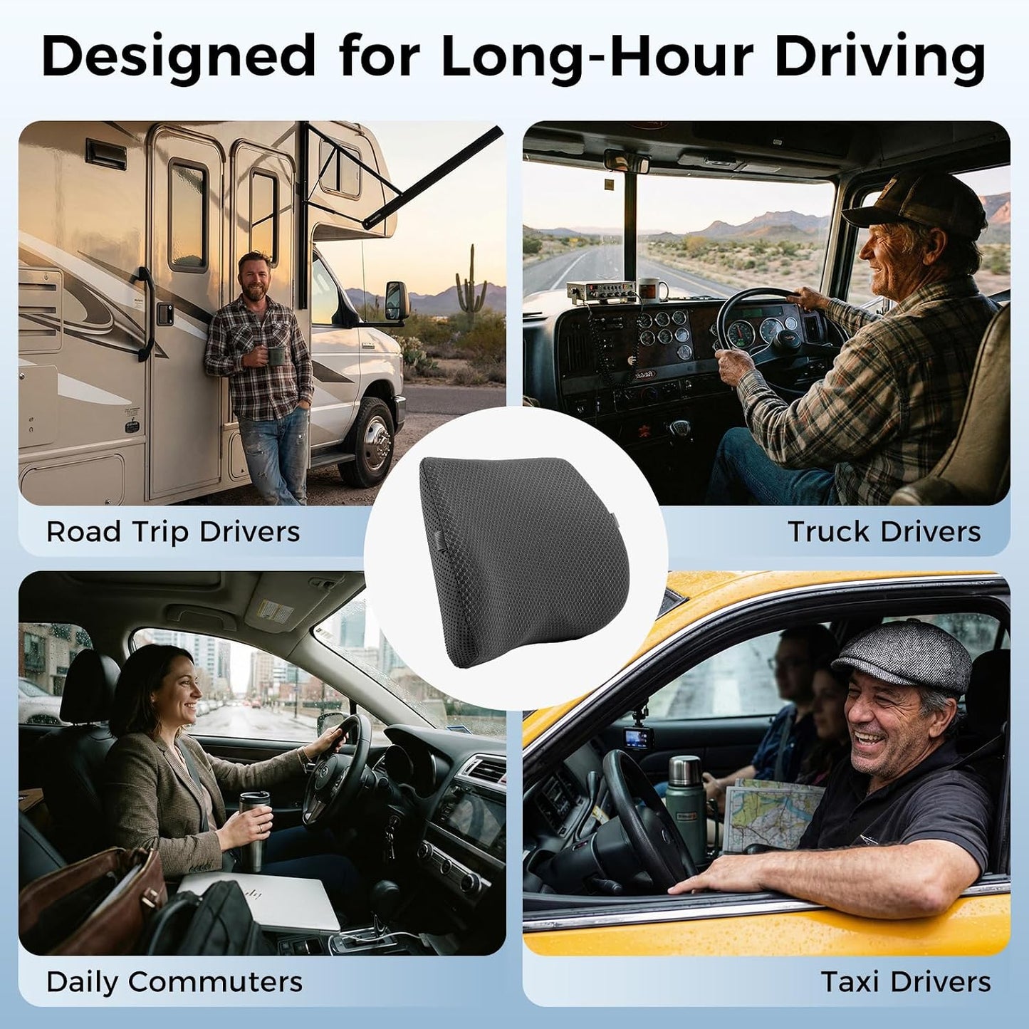 Lumbar Support Pillow for Car & Office Chair - High-Density Memory Foam Back Cushion for Sciatica & Lower Back Pain Relief - Non-Slip Support for Long Commutes & Desk Workers (Black)