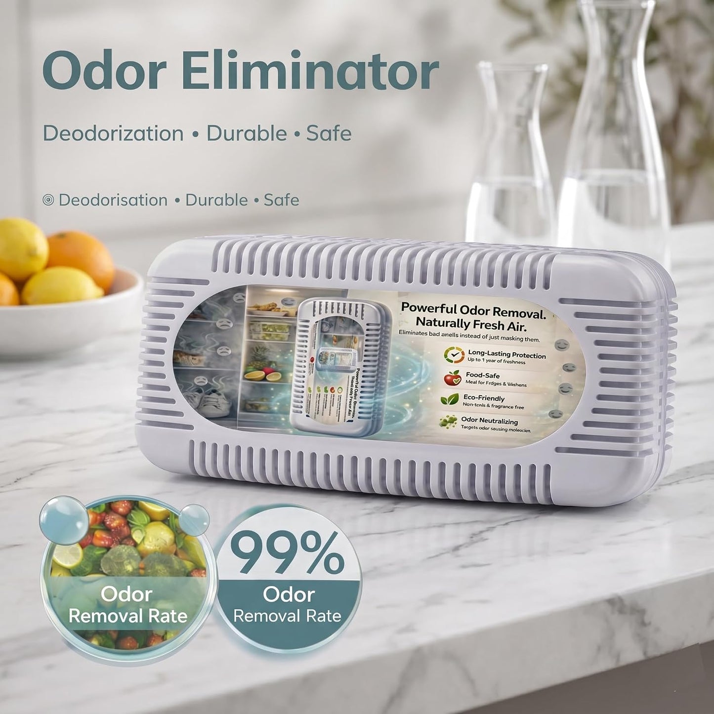 Refrigerator Deodorizer, Activated Charcoal Odor Absorber & Air Freshener | Fridge Deodorizer