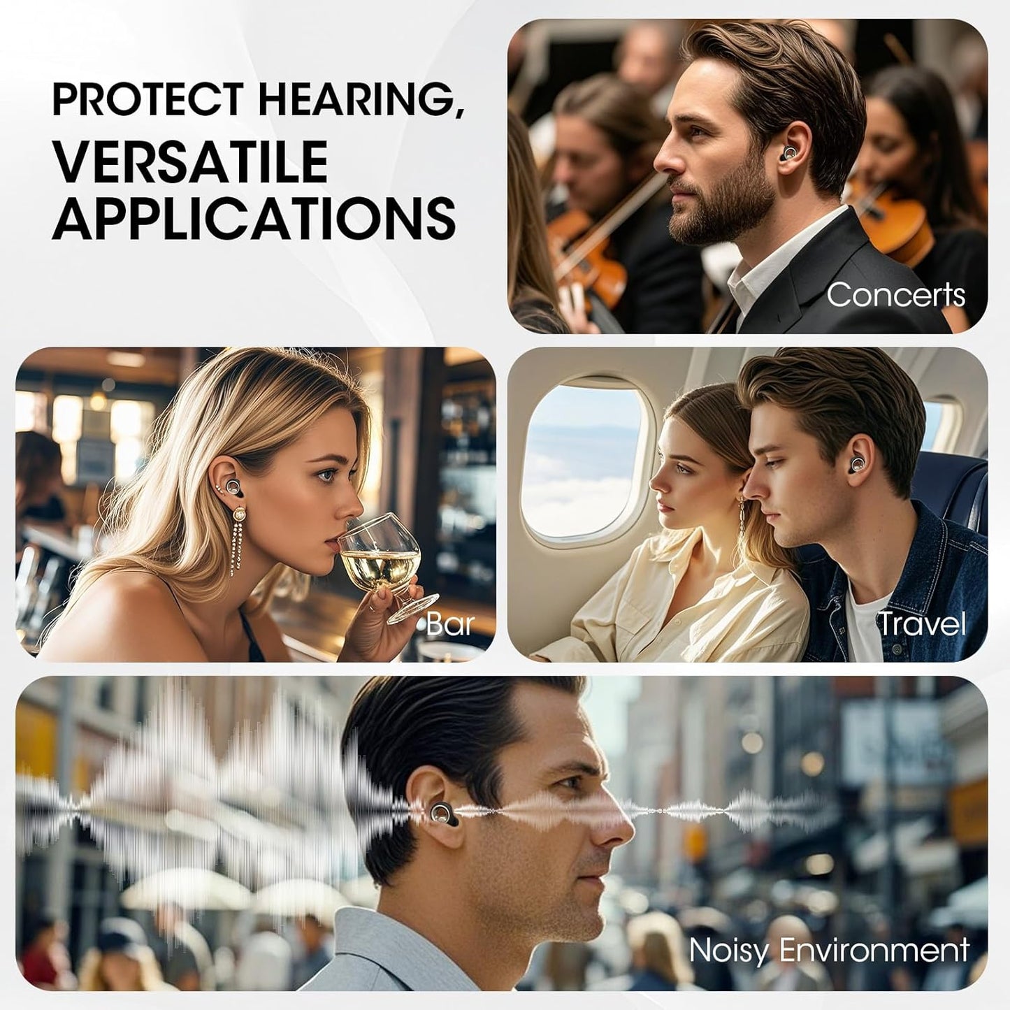 Ear Plugs for Sleeping Noise Cancelling, 60dB Silicone Ear Plugs for Noise Reduction, Reusable Sleeping Earplugs for Snoring, Concert & Shooting Ear Protection with 8 Eartips(Jet Gray)