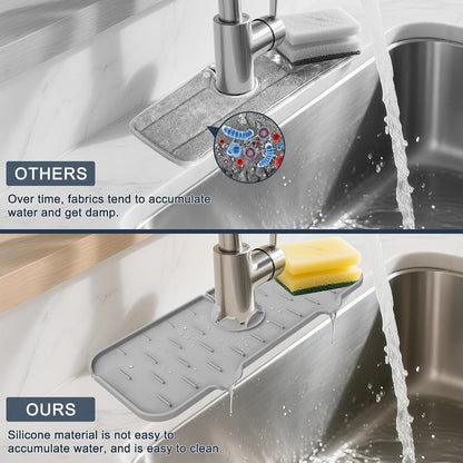 Kitchen Sink Splash Guard Silicone Faucet Mat for Kitchen Sink Grey | Sink drain pad behind faucet, Sink rubber mat around faucet guard & draining mat, bathroom sink protector Water Catcher Mat