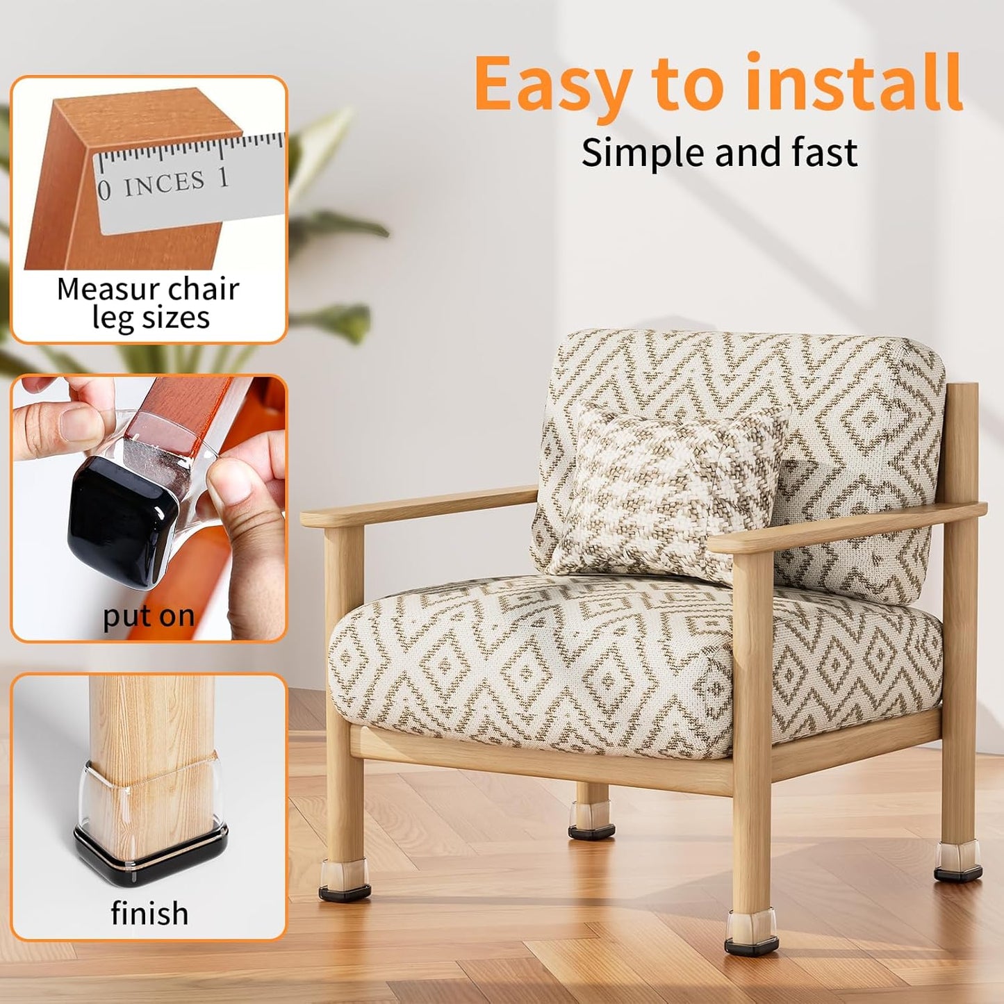 Ezprotekt Chair Leg Sliders for Carpet, 24 Pcs Square Chair Glides for Carpet, Carpet Furniture Pads Stool Leg Protectors Caps, Carpet Furniture Glides Quickly and Easily (L Fit:1" - 1.4")
