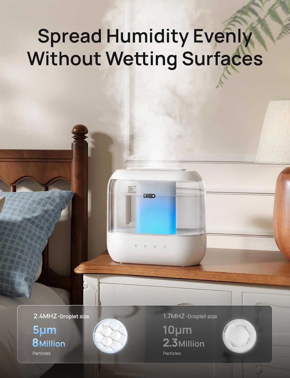 DREO 4L Humidifiers for Bedroom, 36H Runtime, 28 dB Quiet, HM311 | Easy to Refill & Clean, BPA-Free, Nightlight, Supersized Air Humidifiers for Large Room, Baby Nurseries, Plants, Indoor