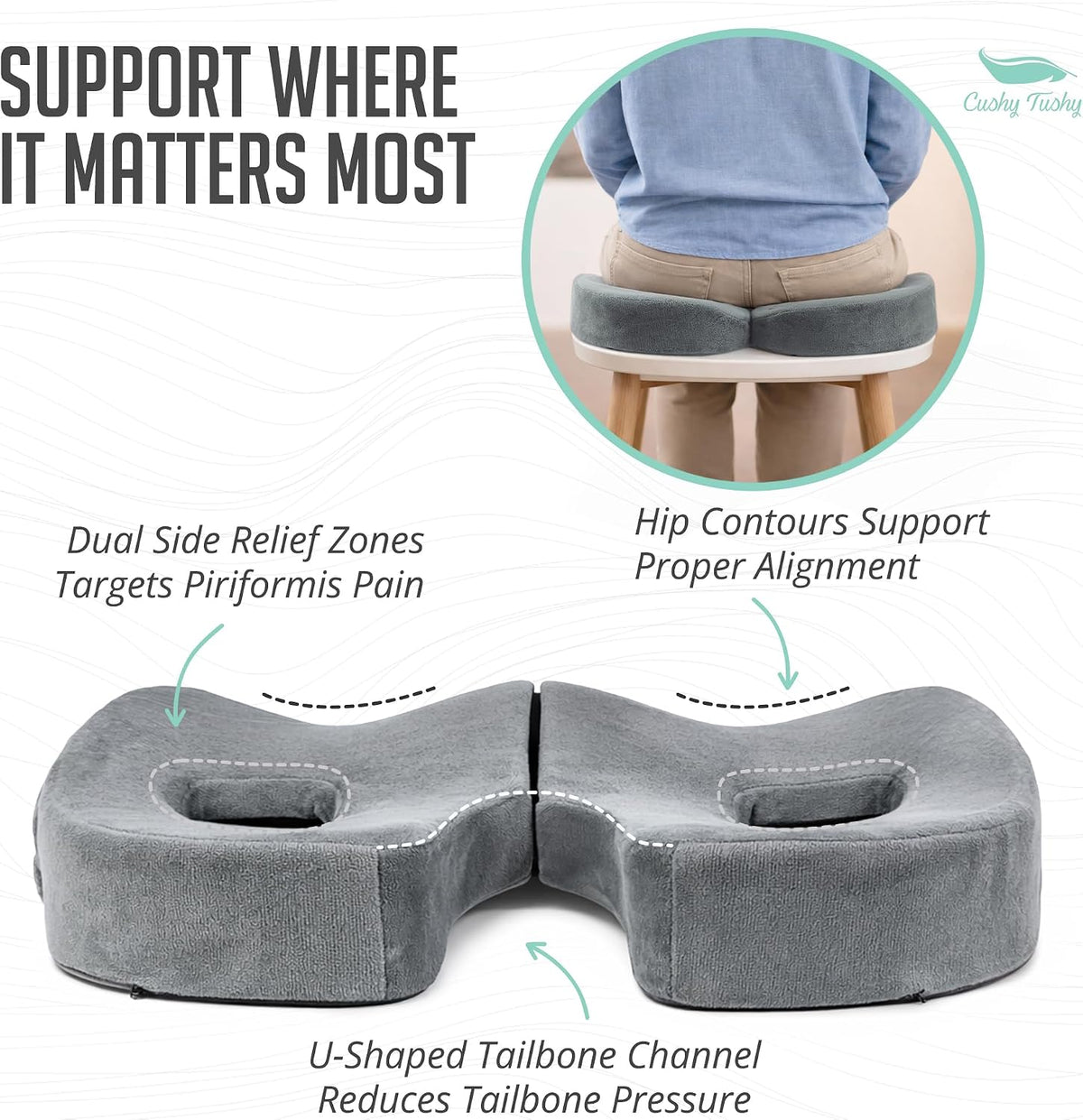 Cushy Tushy Premium Foldable Travel Seat Cushion - for Relief of Lower Back, Sciatic, Butt and Tailbone Pain - for Home & Office Use, Perfect for Travel or Driving - Coccyx Seat Cushion