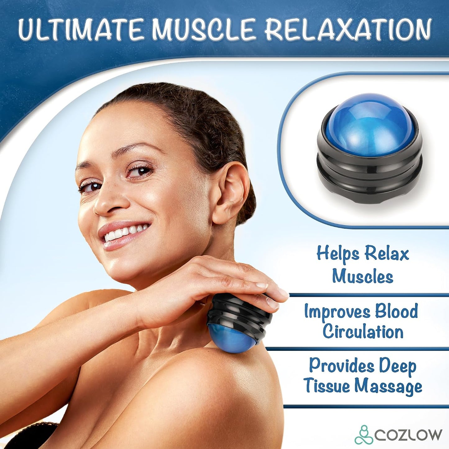 Massage Ball, Muscle Massager Roller, Trigger Point Deep Tissue Release | Cozlow handheld ball rolling tool with strong grip - manual massage therapy for whole body pain relief - helps relax muscles
