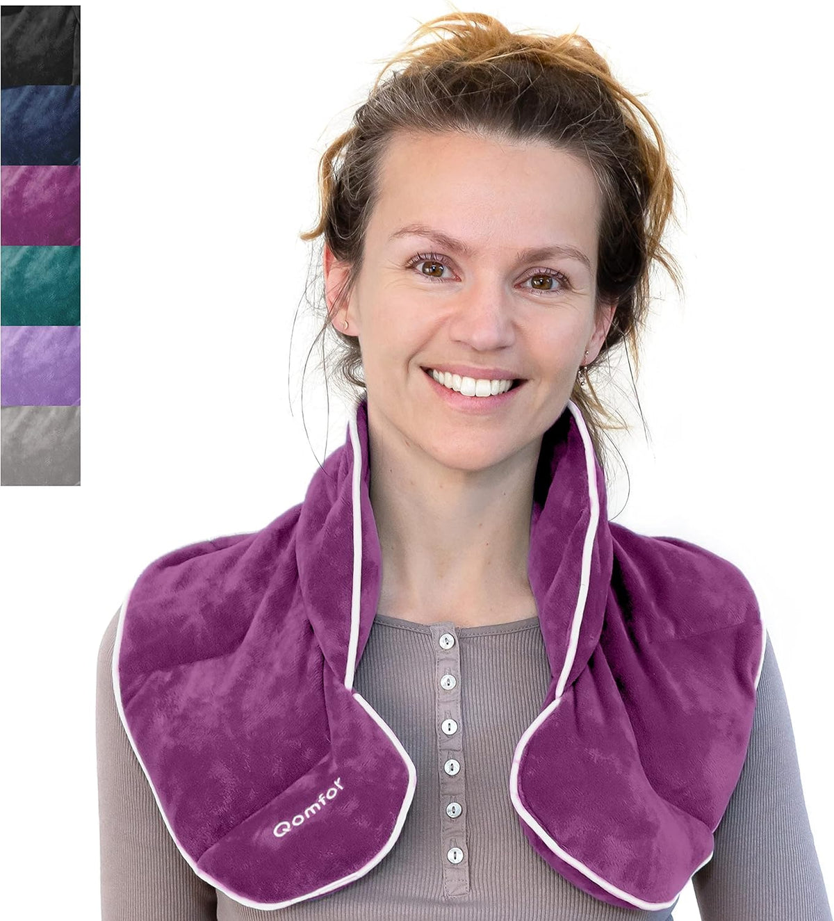 Qomfor - Microwavable Neck Wrap - Maroon Purple, Lavender Scent - Weighted Neck/Shoulder Wrap - Heating Pad - Hot/Cold Muscle Therapy, Stress Relief, Arthritis Pain, Soothing Comfort, Headache