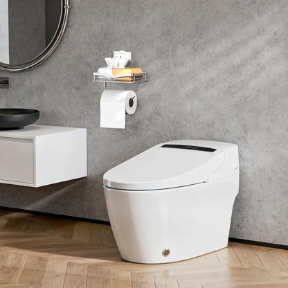 YIGII Toilet Paper Holder with Shelf, Adhesive or Drilling Toilet Paper Roll Holder for Bathroom, Rustproof Tissue Roll Holder Wall Mounted for Wipe Storage (Silver)