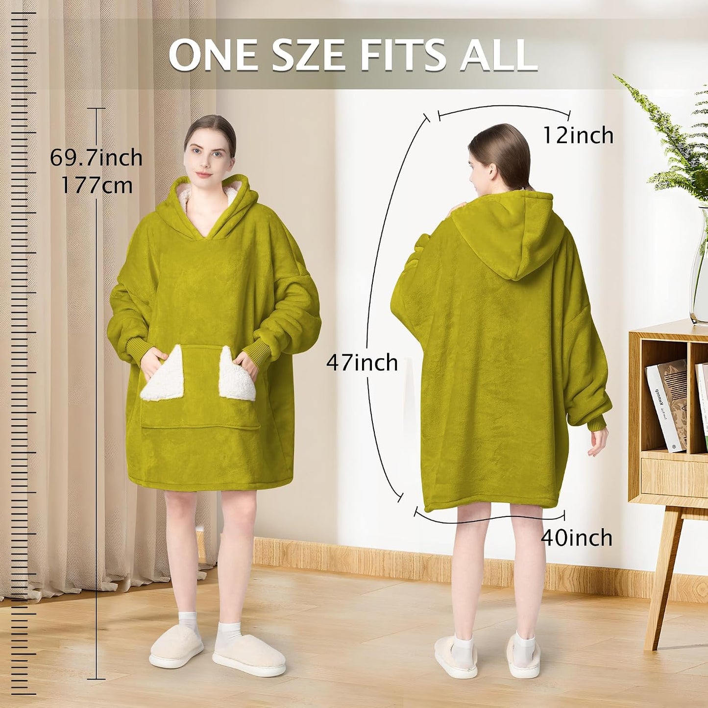 Wearable Blanket Hoodie, Oversized Sherpa Fleece Sweatshirt Blanket with Giant Hood Pocket and Sleeves for Adult, Warm & Cozy Grey Blanket Gifts for Women