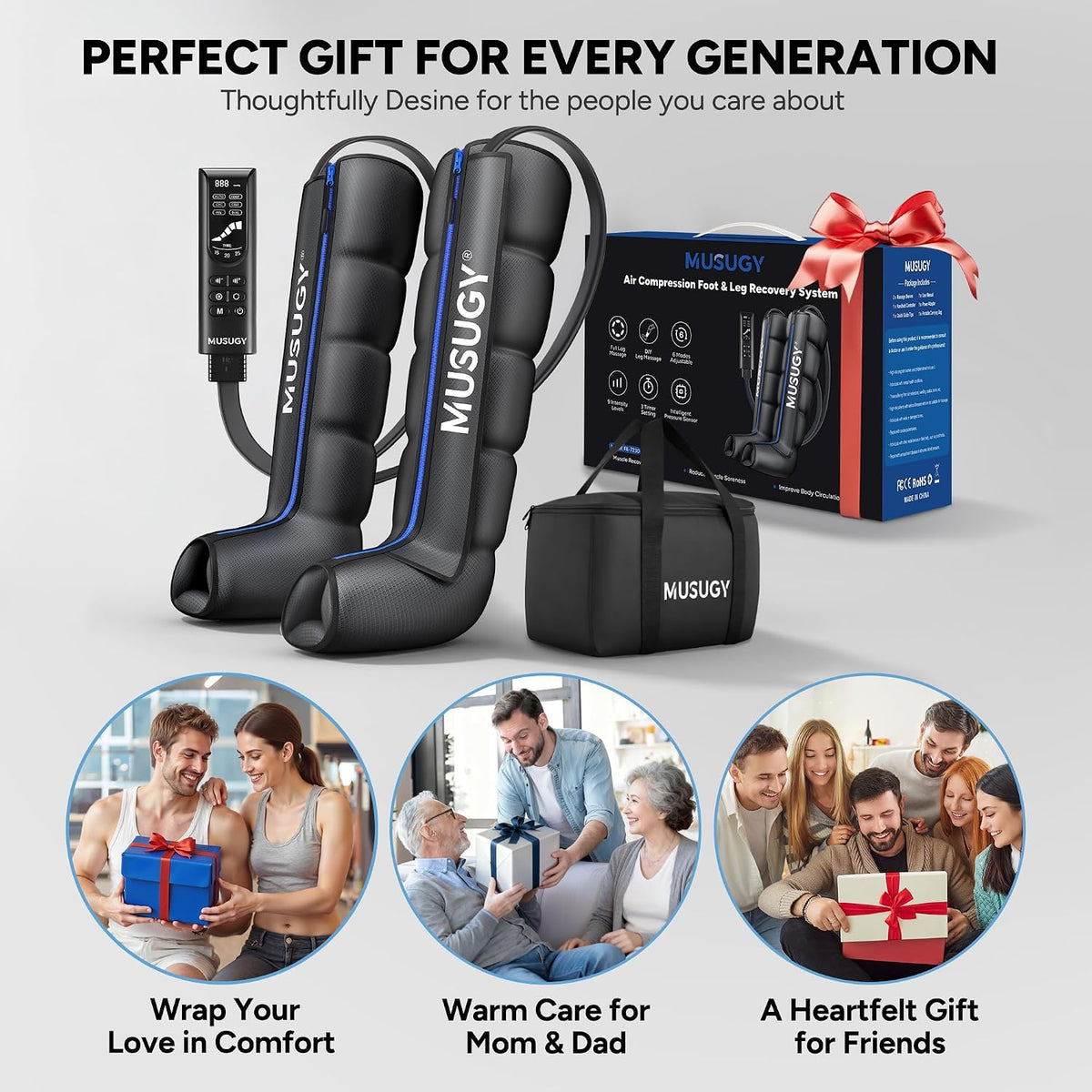 Sequential Leg Compression Massager for Circulation : Full Leg Air Compression Boots for Massage Therapy & Fatigue Relief - 9 Intensity, 6 Modes, 3 Timers for Athletes, Runners, Gym (Medium)