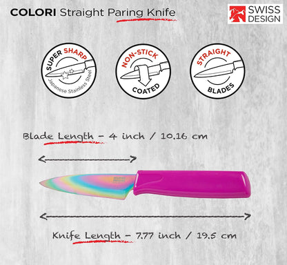 Kuhn Rikon Colori® Paring Knife – 4 Inch Japanese Stainless Steel, Nonstick Blade, Ergonomic Handle & Sheath, Yellow