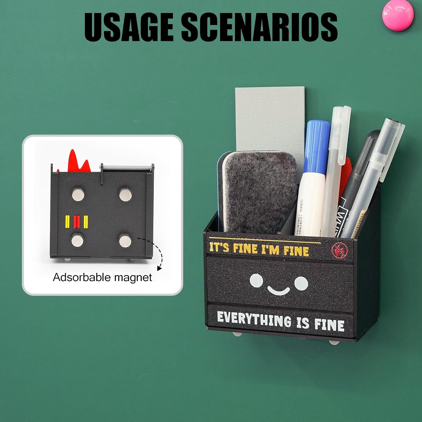 Tian Zhun Dumpster Fire Pencil Holder Funny Magnetic Pen Holder Strong Magnets to Store Marker Pencil Organizer for Refrigerator Whiteboard Locker Home Office or Hospital