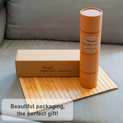Sofa Tray - Flexible Bamboo Couch Armrest Organizer with Non-Slip Base, Natural Wood, Gift-Ready Packaging