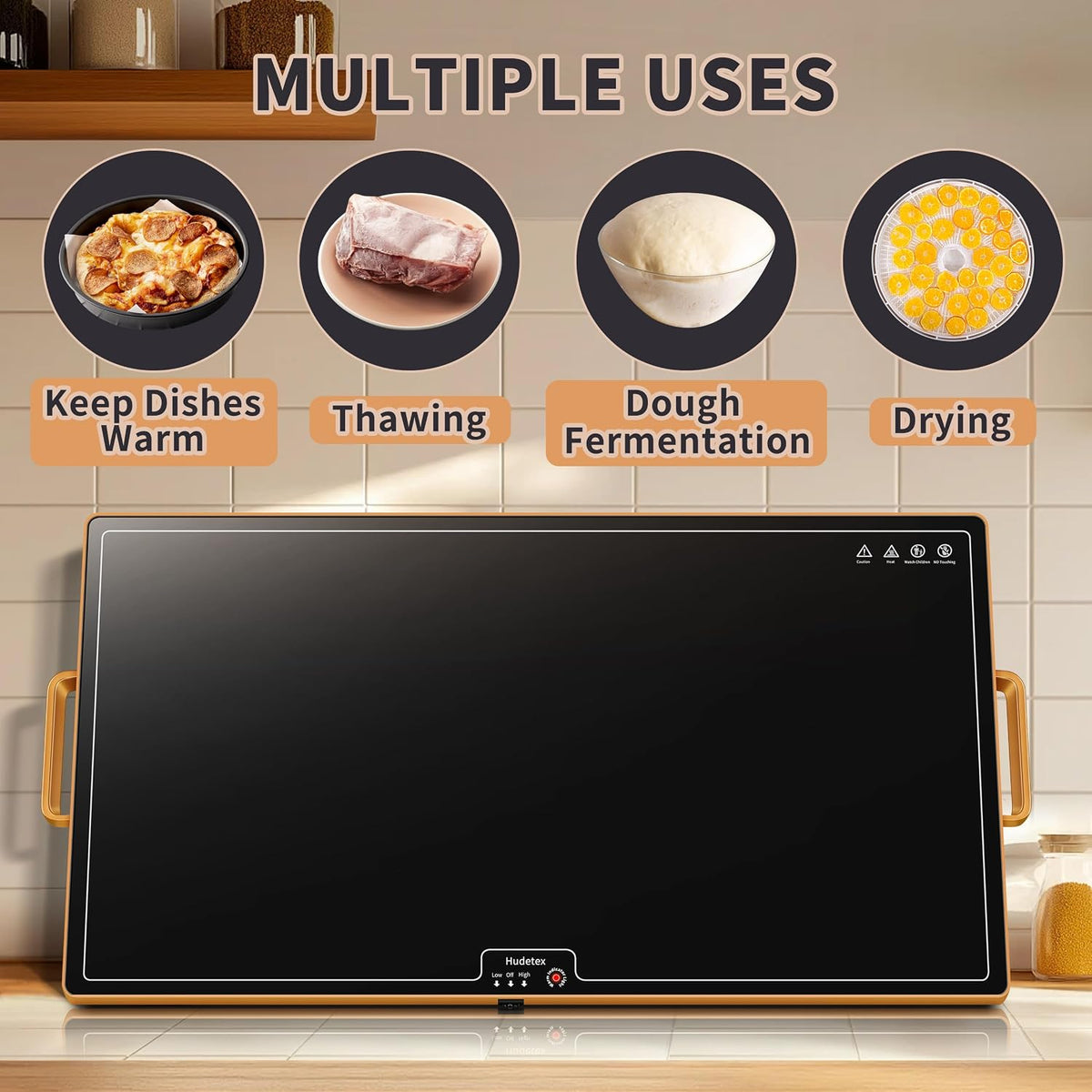 Warming Mat for Food,Extra Long 40"x12",Tempered Glass Warming Tray, Black